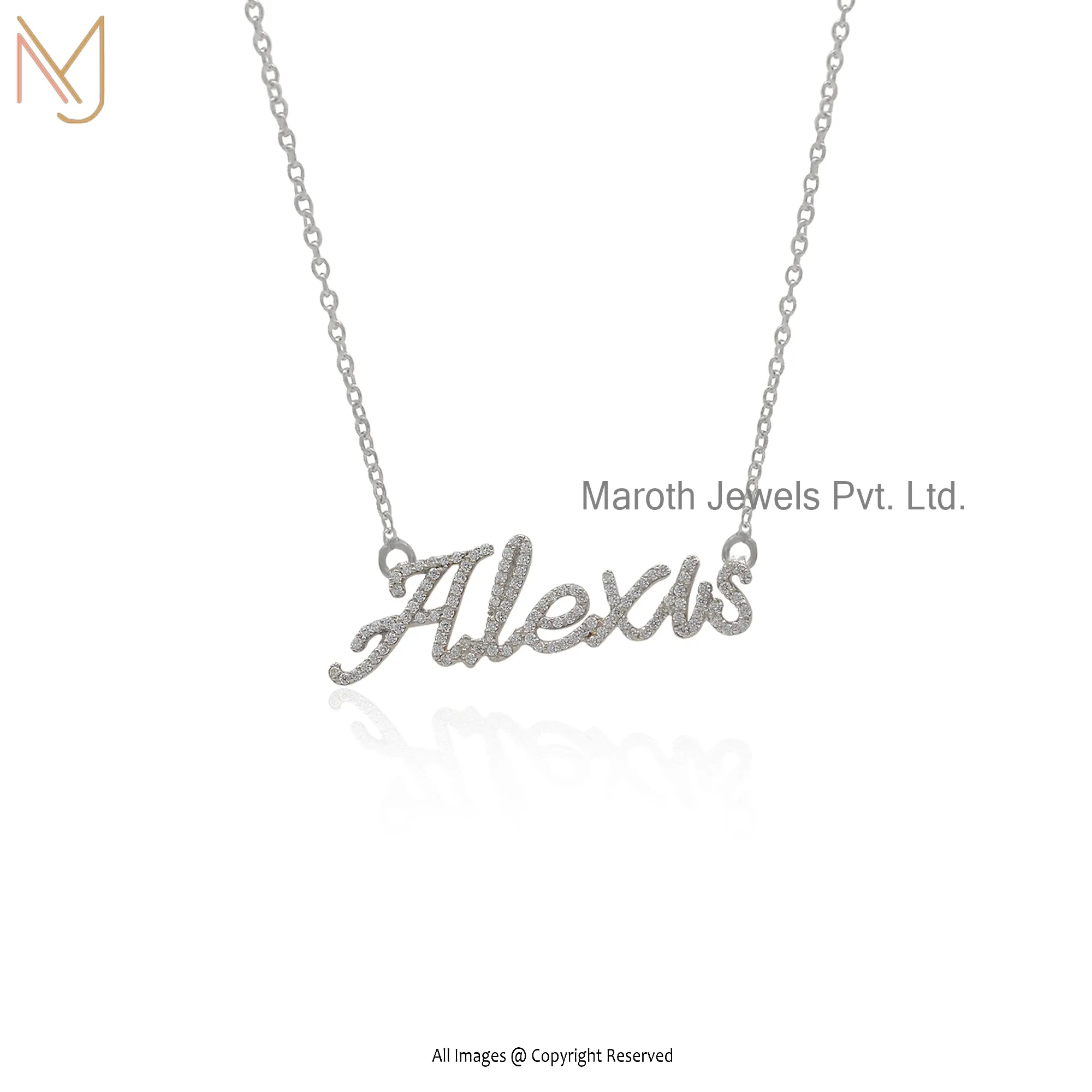 14K White Gold Name Alexis With Adjustable Chain Necklace Manufacturer