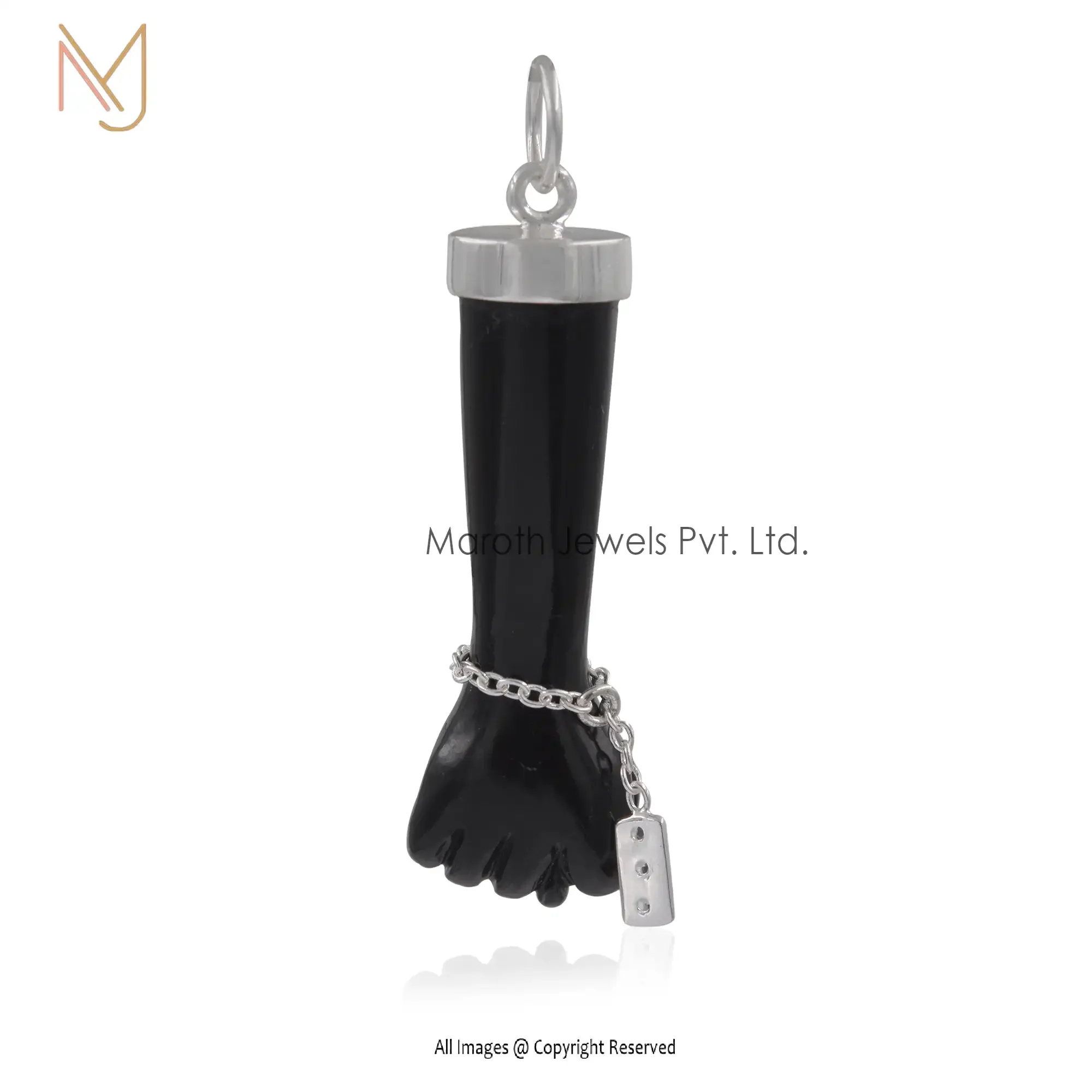 Private Label 925 Silver Black Onyx & White Topaz Figa Pendant