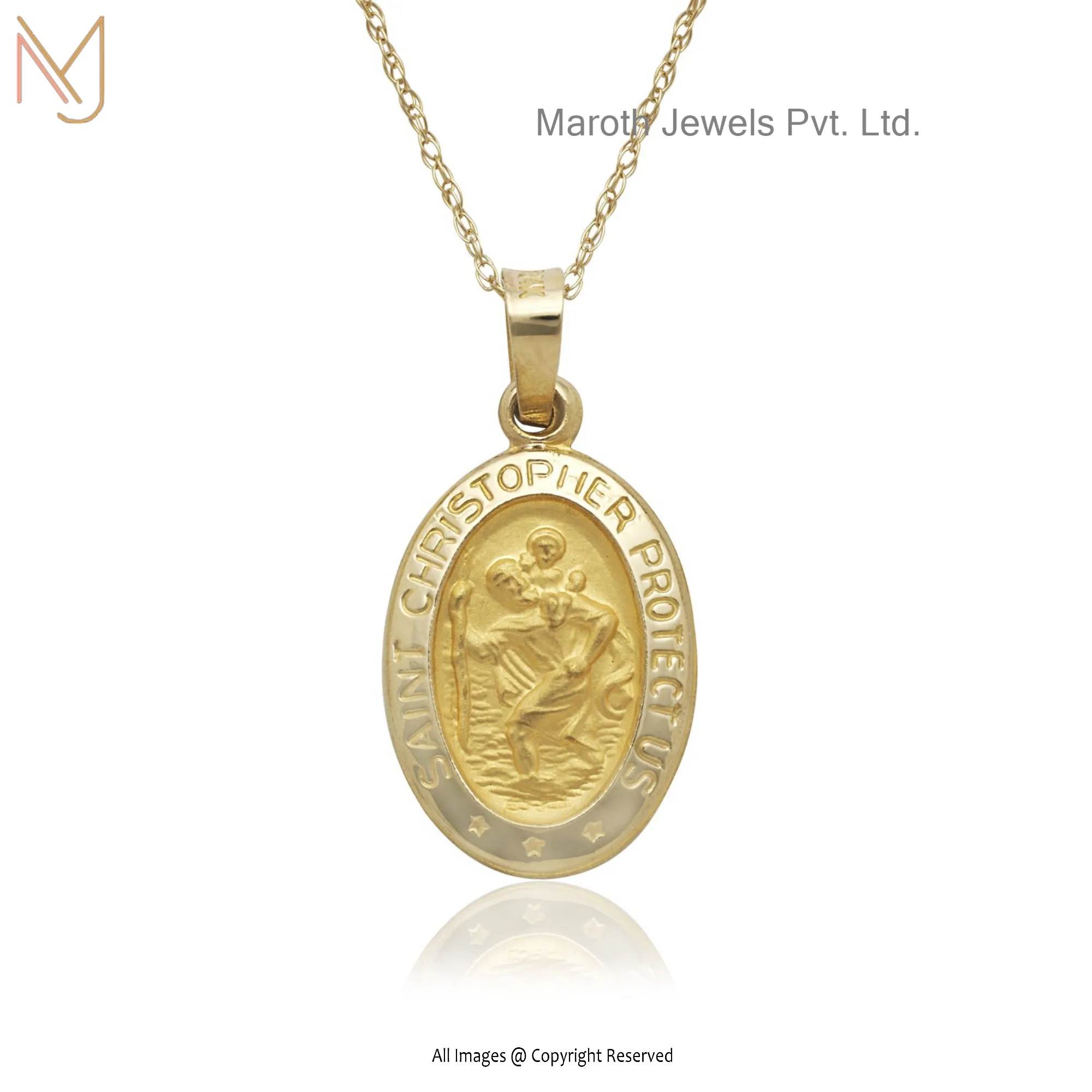 14K Yellow Gold Oval St. Christopher Medal Gold-Filled Chain Necklace Manufacturer