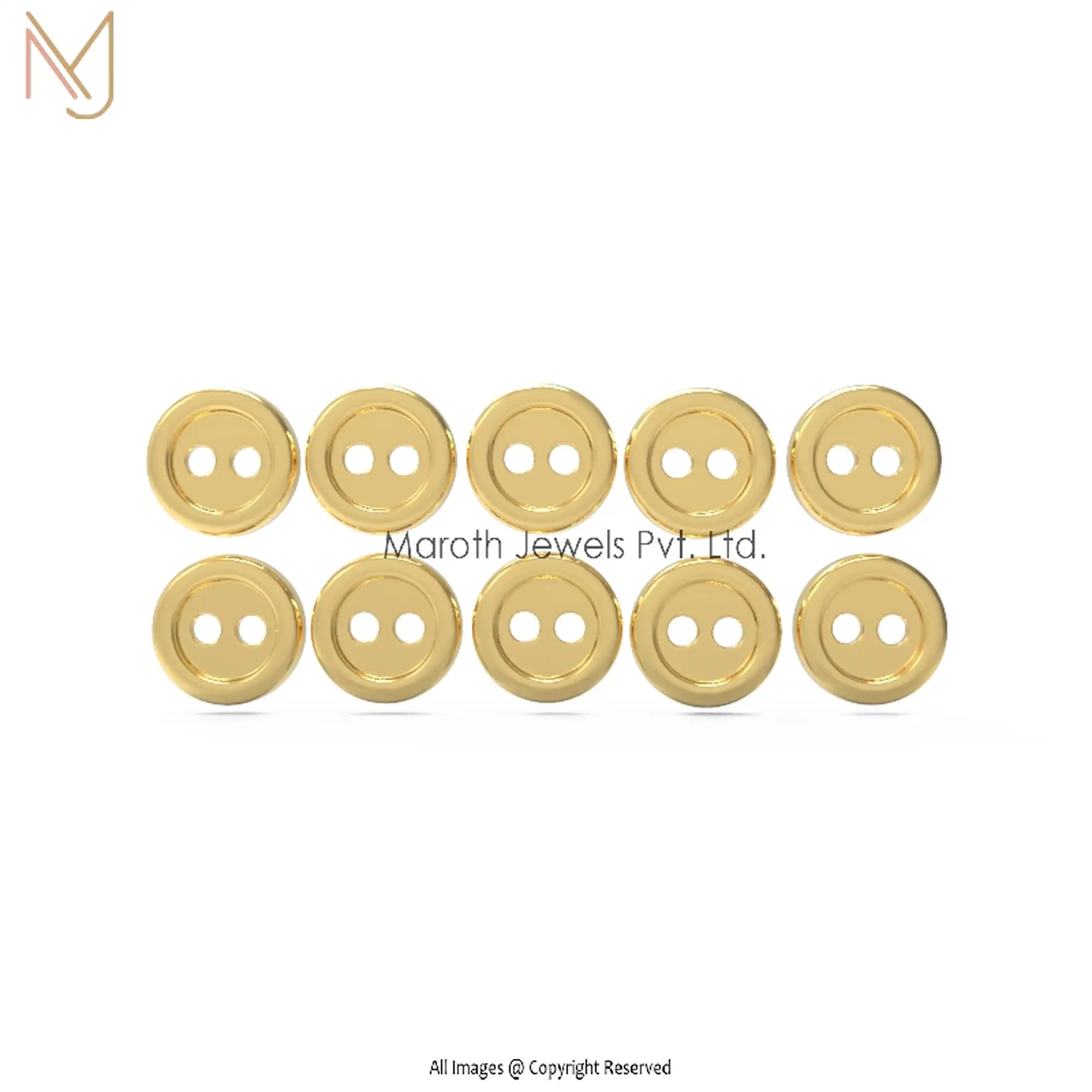 Wholesale 925 Silver Yellow Gold 10 Piece 2 Hole Round Buttons