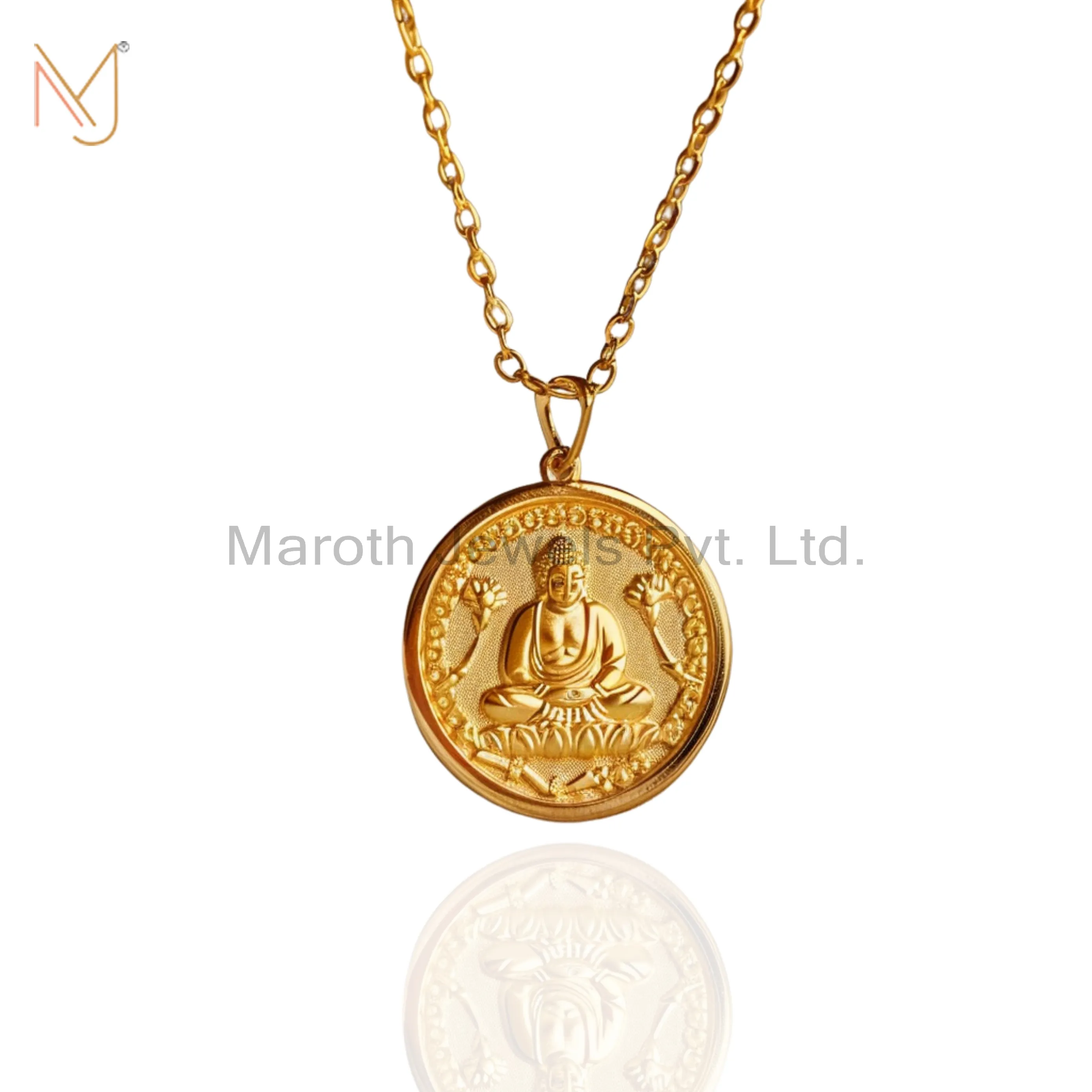 14K Yellow Gold Buddha Necklace Custom Jewelry