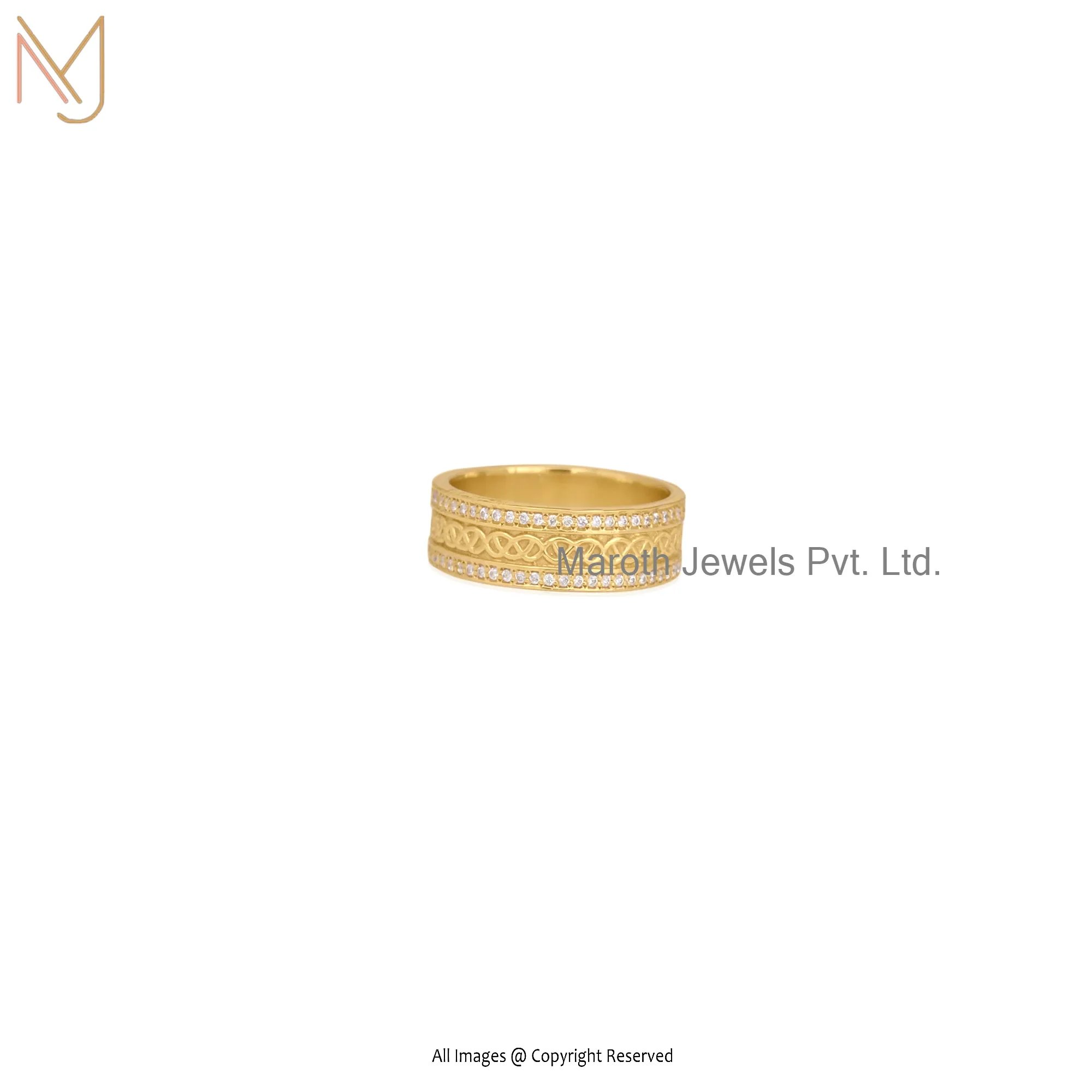 14K Yellow Gold CZ Band Round Ring Jewelry Manufacturer