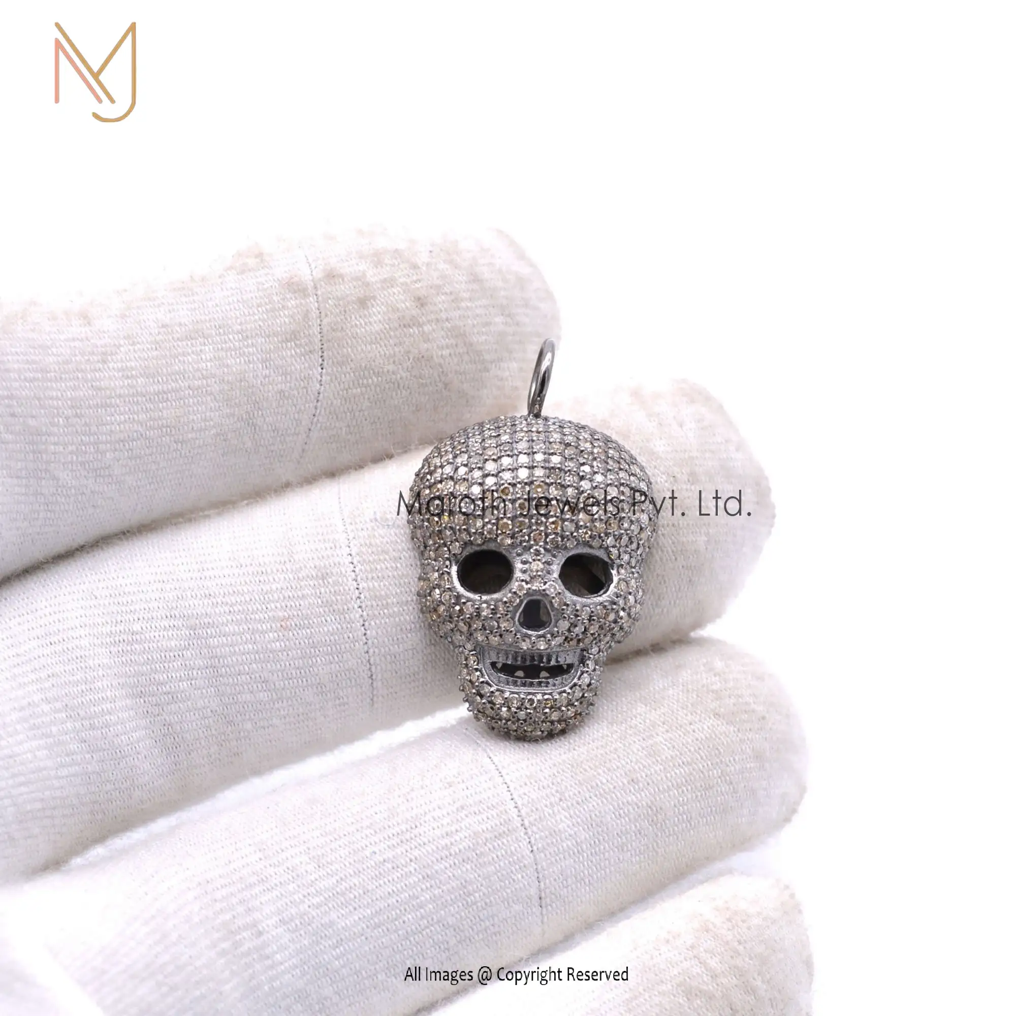 Private Label 925 Silver Pave Diamond Skull Pendant Halloween Jewelry