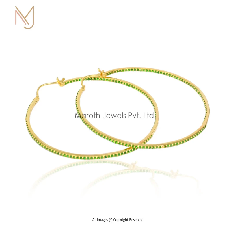 14K Yellow Gold Tsavorite Gemstone Hoop Earrings Manufacturer