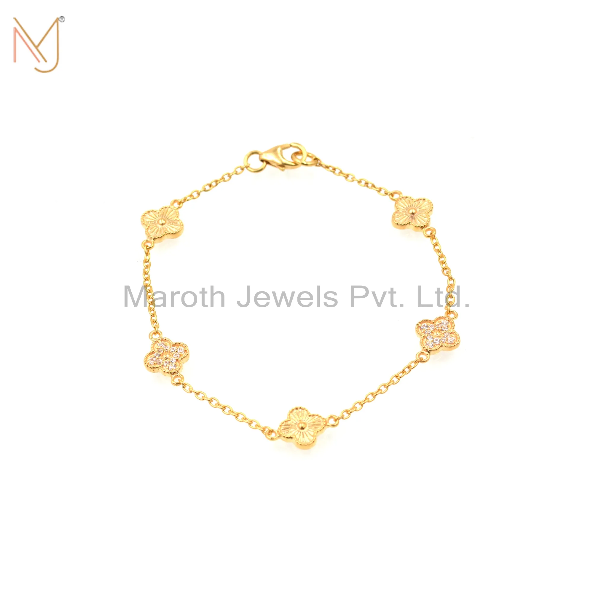 14K Yellow Gold Cubic Zircon Flower Bracelet Jewelry Supplier