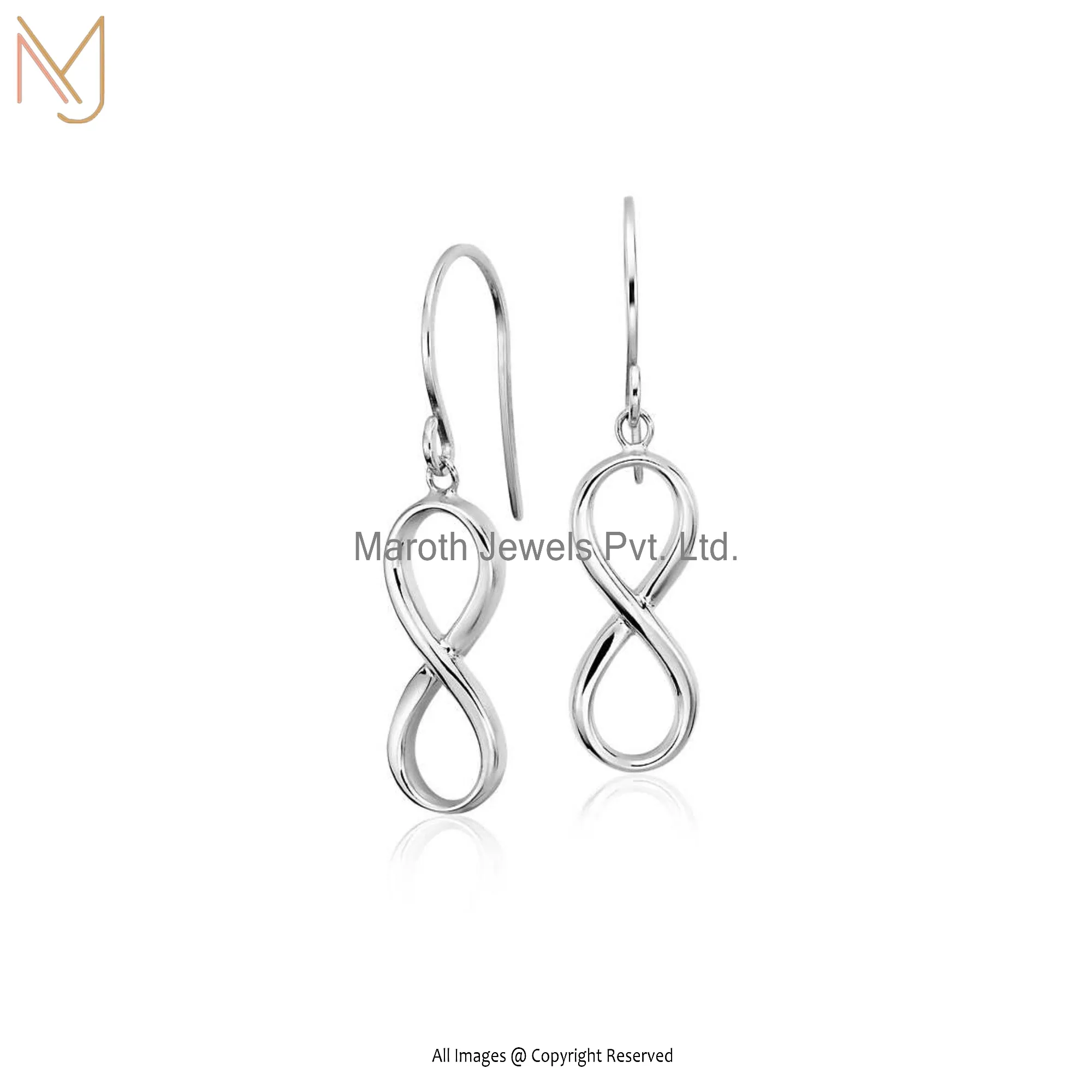 14K White Gold Infinity Drop Earrings Manufacturer