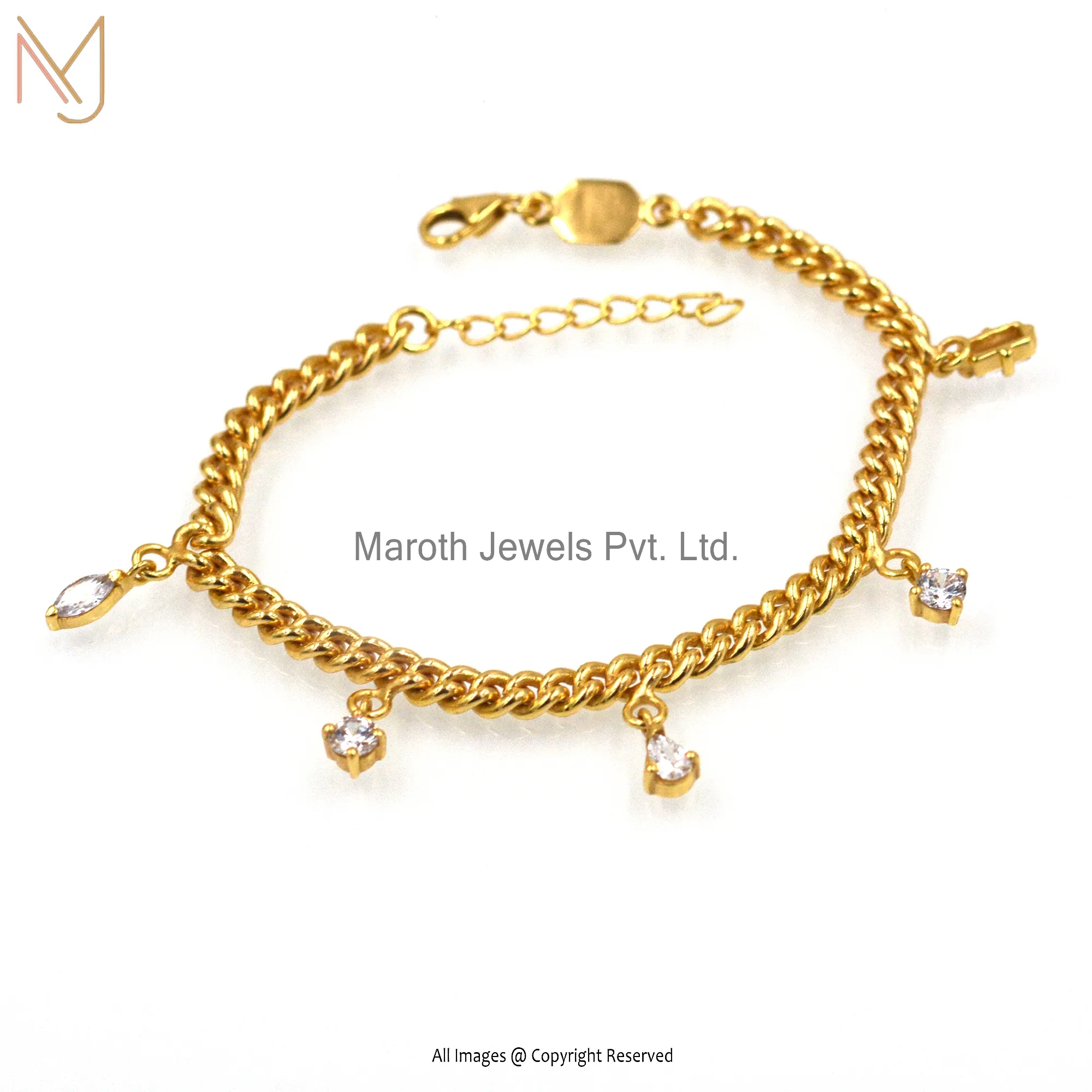 Wholesale 14K Yellow Gold Cubic Zircon Bracelet With 1 Micron Ecoating Jewelry