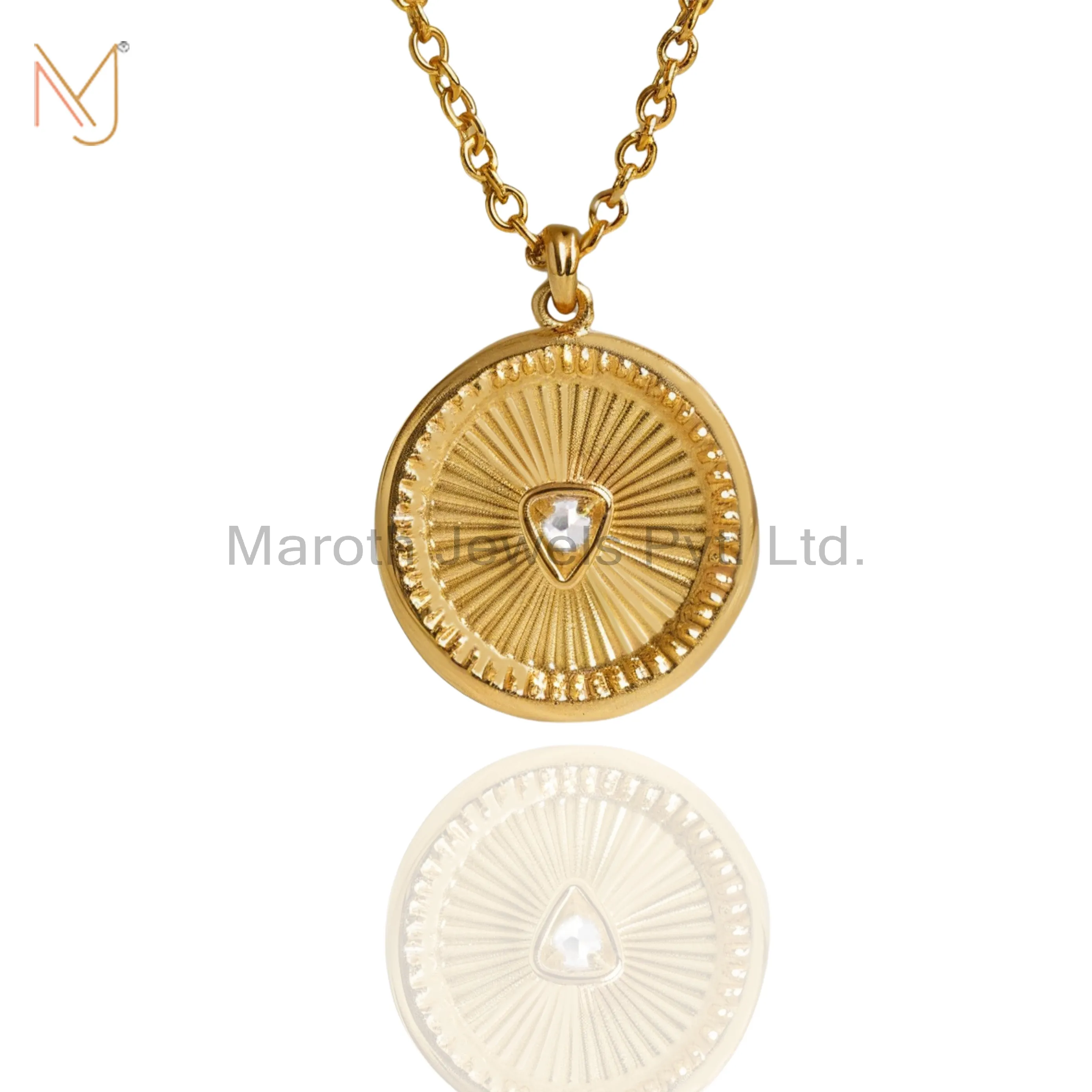 14K Yellow Gold Moissanite Round Shaped Necklace Manufacturer